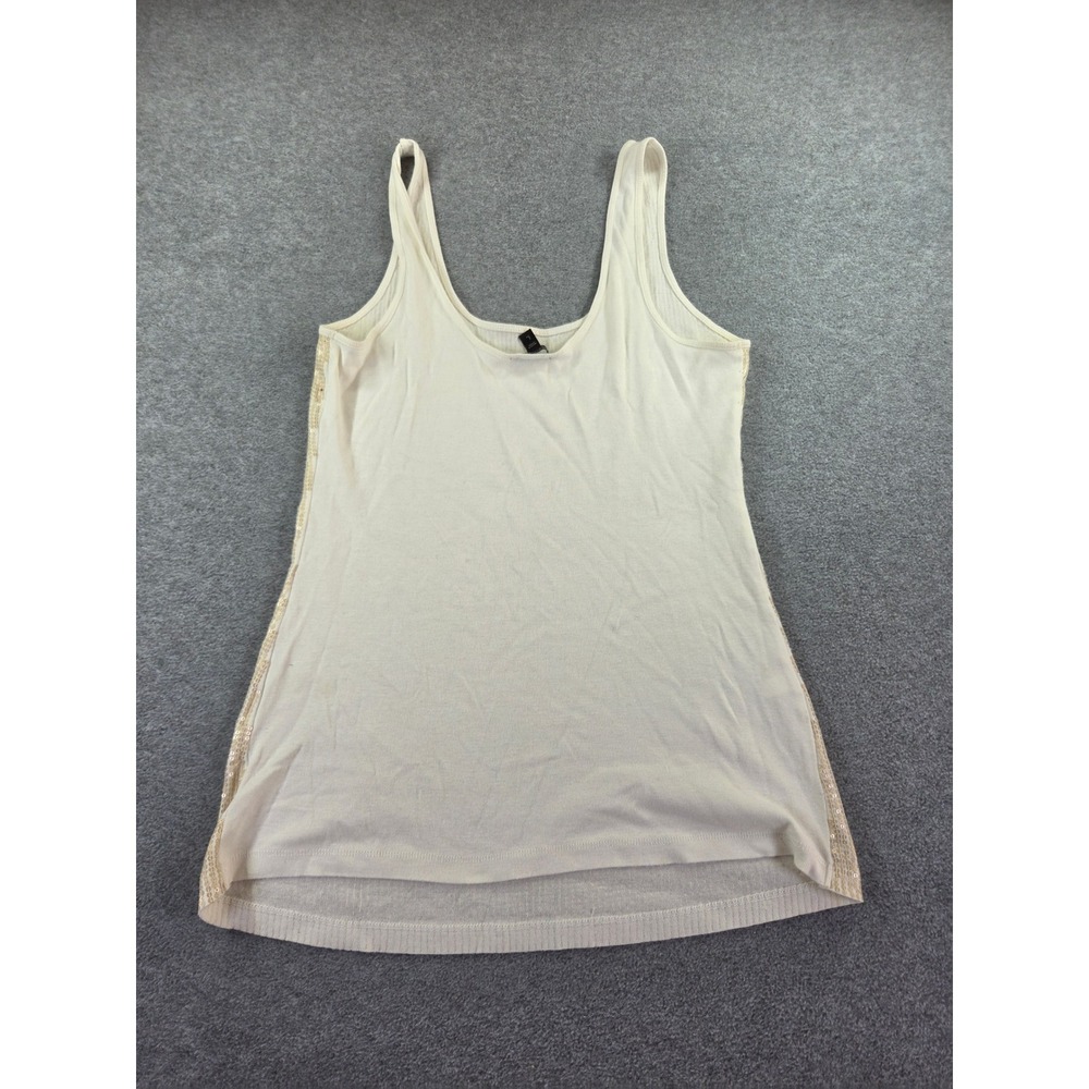 Express Sexy Basic Large Champagne Sequin Side Tank Top Pima Cotton Modal L